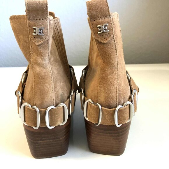 New SAM EDELMAN Bellamie Suede Harness Biker Ankle Booties Camel 7 MSRP $200 - Picture 2 of 7